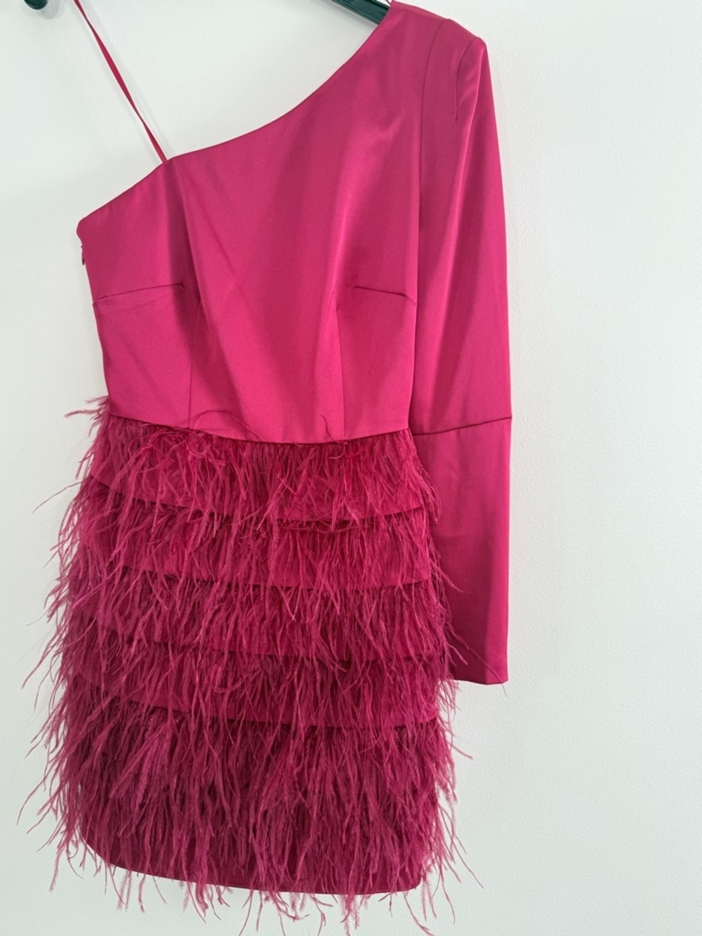 Liv Foster Asymmetric Feathered Satin Minidress Size 0 - Picture 5 of 13